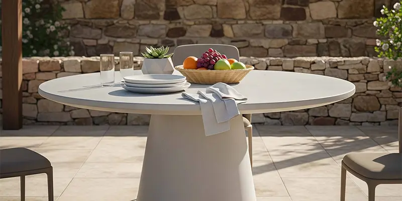 Table de jardin ronde effet béton lisse